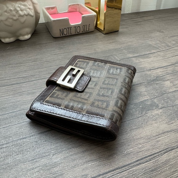 FENDI W Hook Wallet Zucchino Beige Canvas Leather Authentic Used - Picture 10 of 11